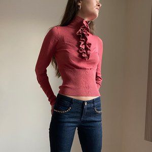 🌐Ruffle button up turtleneck